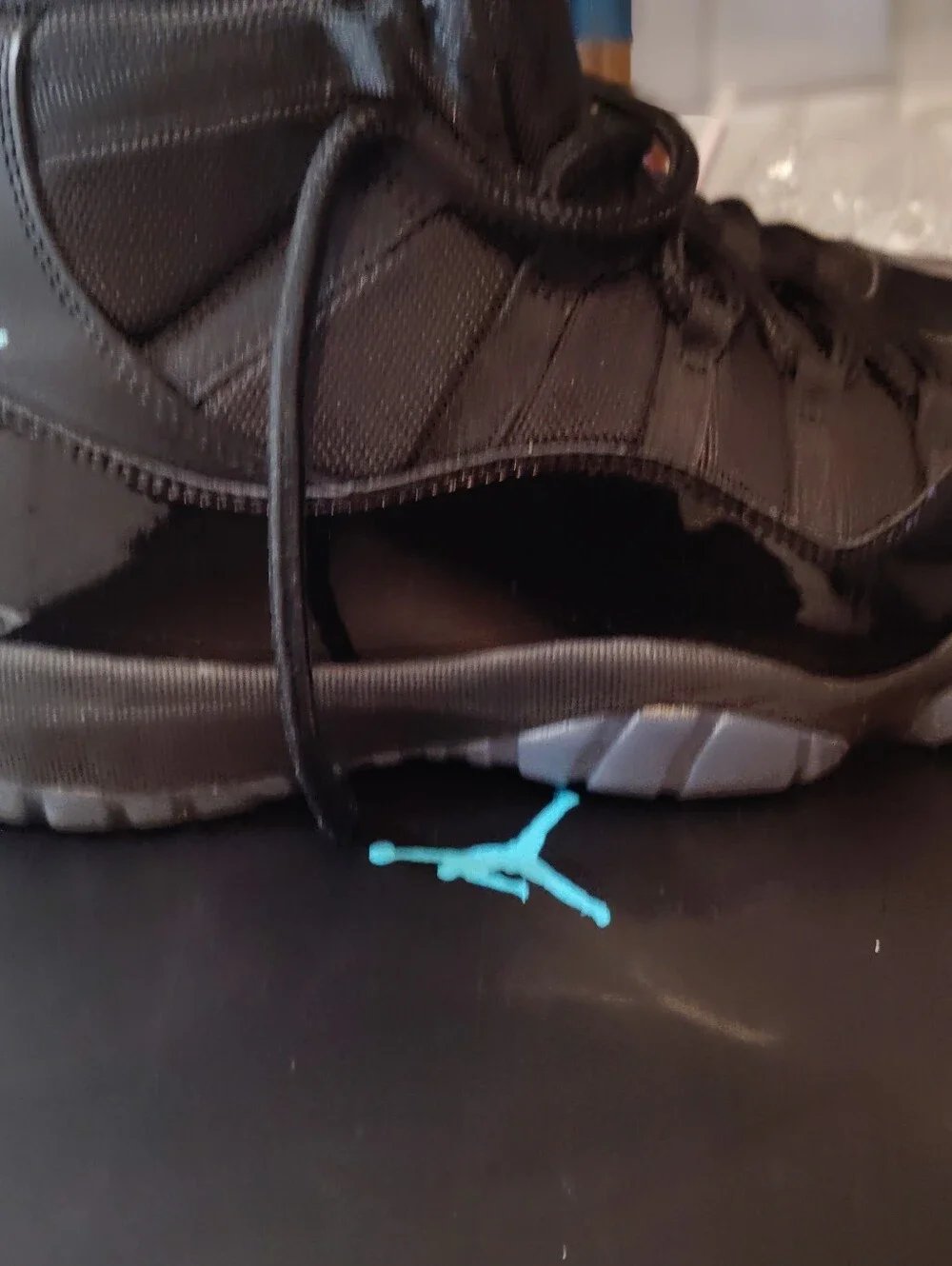 Jordan 11 Retro Gamma Blue/Black Patent Leather Sneakers with Light Blue Jumpman